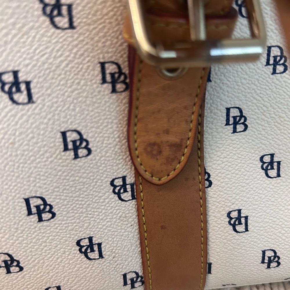 Dooney & Bourke White Canvas Monogram Tote with Brown Leather Trim - Picture 5 of 6